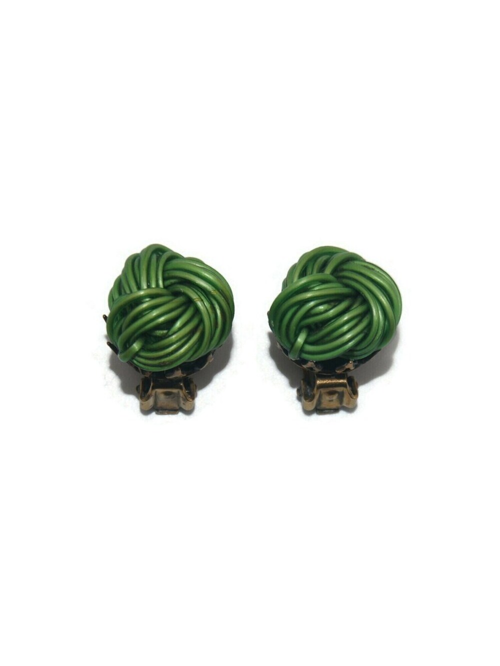 Vintage Knotted Green Wire Clip on Earrings.